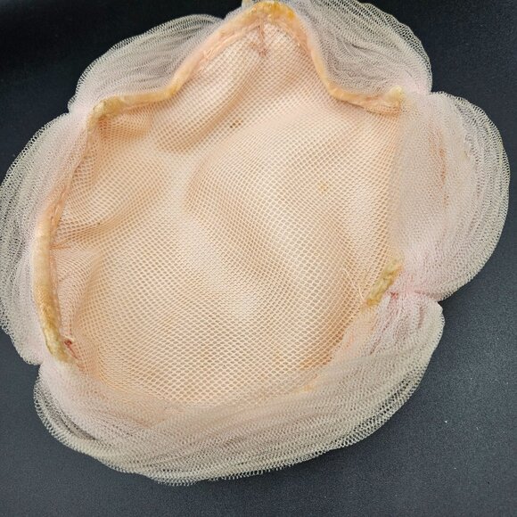 Vintage Pale Pink Mesh Hair Snood With Velvet Accents & Beaded Embellishment For - Picture 5 of 5